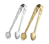 ERINGOGO 2Pcs Stainless Steel Food Tongs with Embossed Rose Pattern for Ice Cubes and Sugar Cubes Unique Creative Design Compact for Tea Parties Coffee Cocktails and Daily Use