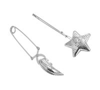 ERINGOGO 2pcs Stainless Steel Tea Infuser Silver Moon Star Shaped Tea Filter with Long Grip Handle Fine Mesh Strainer at Home Office