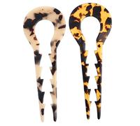 ERINGOGO 2Pcs U Shaped Acetate Hair Forks for Women Skid Hairpins with Smooth Rounded Teeth Classic Chinese Style Hair Stick for Ponytail Bun French Twist Hairstyles Beige Tortoise Shell