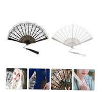 ERINGOGO 2pcs Vintage Lace Folding Hand Fan Lightweight Portable Handheld Fans with Tassel for Women Party Dance Photography Prop Summer Cooling Decoration