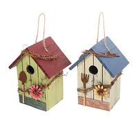 ERINGOGO 2Pcs Wooden Bird House Natural Wood Bird Nesting Cave with Hanging Loop for Garden Home Ornament Lightweight Design