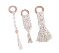 ERINGOGO 3 Pcs Cotton Rope Teething Stick Ergonomic Teeth Grinding Rods Made of Wood and Soft Cotton Rope Bite-Resistant Molar Teethers for Easy Grasp and Safe Chewing