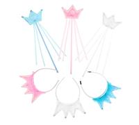 ERINGOGO 3 Sets Fairy Princess Crown and Wand Dress Up Accessories for Coordinated Tiara and in White Blue Pink for Halloween Christmas Birthday Party Role Play