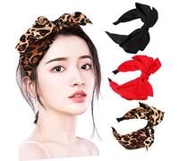 ERINGOGO 3pcs Bowknot Hairband Delicate Bowknot Headband in Black Red and Camo Leopard Print for Girls Daily Use and Party