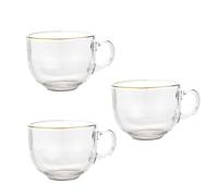 ERINGOGO 3pcs Glass Coffee Cups with Rim Transparent Milk and Water Drinking Cups for Home and Office High-Transparency Glass for Tea Juice Hot Cocoa and Elegant Design