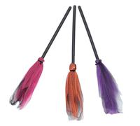 ERINGOGO 3PCS Halloween Witch Broomstick Plastic Mesh Flying Brooms for Costume Party Decorations Reusable Detachable Handle for Masquerade and Role Playing Events