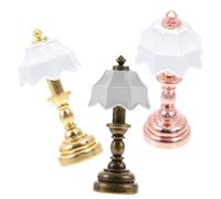 ERINGOGO 3pcs Miniature Bedside Lamp Model Set for Dollhouse Decoration, White Shade Gold, Rose Gold, and Brown Bases, Creative Mini Table Lamps for Doll Accessories and Scene Ornaments