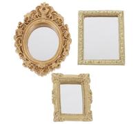 ERINGOGO 3Pcs Miniature Classical Carved Mirrors for Dollhouse, Gold Round Square Frames with Striped Square, Plastic Mini House Ornaments for Doll Decor and DIY Miniature Scene Accessories