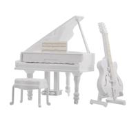ERINGOGO 3pcs Miniature Piano and Guitar for Dollhouse Decoration Realistic Upright Musical Instrument Models with Stool Stable Structure for Photography Props and Collectors