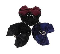 ERINGOGO 3pcs Professional Rhinestone Bowknot Hair Snood Net Mesh Bun Covers for Women Nurse Ballet Dance Office Coarse Mesh in Blue Burgundy Black