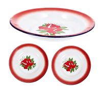 ERINGOGO 3pcs Retro Round Enamel Plates Food Serving Dishes with Floral Chinese Style Dinnerware for Snacks Fruit Dessert and Smooth Surface