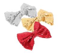 ERINGOGO 3pcs Sparkly Sequin Hair Clips for Glitter Hair Bow Accessories for Parties Comfortable Decorative Headdress Red Gold and Silver for Performances
