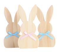 ERINGOGO 3pcs Wooden Easter Bunny Ornaments DIY Unfinished Wood Blank Bunny Signs with Bow Decorations for Home and Party Crafting Random Color
