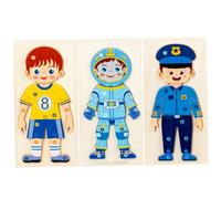 ERINGOGO 3pcs Wooden Occupation Cognition Puzzles Educational Enlightenment for Interactive Learning with Athlete Police Astronaut Figures for Family Play and Early Development