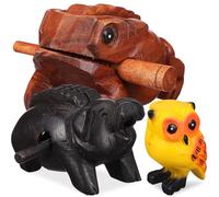 ERINGOGO 3Pcs Wooden Sound Animal Tone Blocks with Toad Pig Owl Design Hand Carved Percussion Instruments for Home Office Decoration and Collectible Craftsmanship
