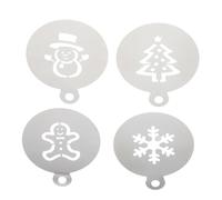 ERINGOGO 4 Pcs Christmas Cake Stencils with Gingerbread Snowman Tree Designs for Baking and Coffee Decorating Smooth Surface Templates for Home Dessert Art