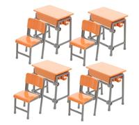 ERINGOGO 4 Sets Miniature School Desk and Chair for Dollhouse Decor Compact Plastic Tiny Furniture Kit with Detailed Classroom Models Space Saving Mini School Supplies for Dollhouse