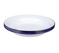 ERINGOGO 4pcs 22cm Retro White Enamel Plates Set with Rim, Multifunctional Shallow Dinner Plates for Salad, Snacks, and Picnic Serving in Scratch-Resistant Enamelware