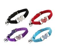 ERINGOGO 4pcs Adjustable Love Heart Cat Collar Bell Rhinestone Neck Strap for Cats and Dogs Comfortable Material for Pet Fashion