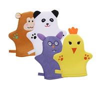 ERINGOGO 4pcs Boys and Girls Bath Gloves Adorable Animals Exfoliating Gloves Cartoon Wash Clothes for Boy Girl Comfortable Shower Use