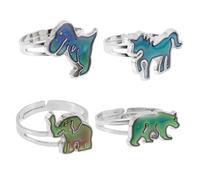 ERINGOGO 4pcs Cartoon Animal Temperature Sensitive Color Changing Mood Rings Open Finger Rings for Boys and Stylish Thermochromic Jewelry Reflecting Emotions