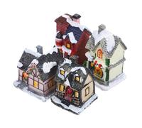 ERINGOGO 4pcs Christmas Resin Small House Micro Landscape Xmas Tabletop Decorations Glowing Resin Crafts for Holiday Party and Home Ornament