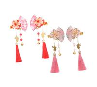 ERINGOGO 4PCS Japanese Kimono Style Side Clips with Floral Tassels and Beads Lightweight Fan-shaped Hair Accessories for Bridal Cosplay Wedding Brides and Daily Elegant Hairstyles