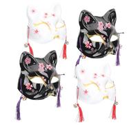 ERINGOGO 4pcs Japanese Sakura Cat Fox Half Face Masks for Halloween Cosplay Parties, Plastic Material with Fine Workmanship, Unique Design for Role-playing and Costume Party Supplies