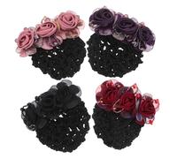 ERINGOGO 4pcs Korean Style Flower Hair Bun Clip Cover with Secure Clasp Mesh Net Snood Barrette for Women Floral Hairpin Accessories for Thick Long Hair