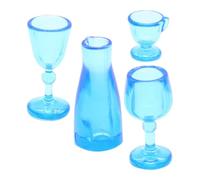 ERINGOGO 4pcs Mini Wine Glasses Set for Dollhouse Décor, Blue Simulated Miniature Wine Cups, Tiny House Accessories for Garden Micro Landscape Display