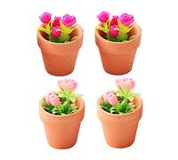 ERINGOGO 4pcs Miniature Rose Flower Potted Plants Dollhouse Accessories Realistic Artificial Pink and Roses Indoor Decorative Plant Models for Desk and Micro Landscape