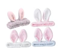 ERINGOGO 4pcs Rabbit Ear Hair Tying Headbands for Women and Soft Skin-friendly Makeup and Face Wash Hairbands in White Pink Gray Light Blue Lightweight Comfortable Hair Accessories for Spa