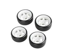 ERINGOGO 4pcs Rc Drift Car Tires and White Wheel Rims Rubber and Hard Plastic High Performance Smooth Racing Wheels Compatible with Hex Coupling