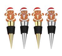 ERINGOGO 4pcs Reusable Christmas Wine Stoppers Leakproof Bottle Sealers for Glass Metal Bottles Festive Gold Silver Decorative Beverage Plugs Keeps Wine Fresh Longer Holiday Table