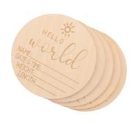 ERINGOGO 5 pcs Birth Announcement Wooden Name Sign Round Cards for Newborn Photography Prop Shower Decoration