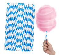ERINGOGO 50pcs Blue White Striped Paper Lollipop Sticks Heavy Duty Cotton Candy Machine Supplies Commercial Cotton Candy Making Accessories for Parties Events