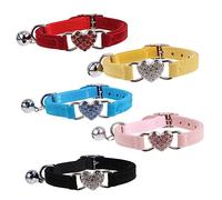 ERINGOGO 5pcs Adjustable Cat Collar Love Heart Rhinestone and Safety Bell Pet Collars for Kittens and Cats for Daily Wear Photoshoots and Special Occasions