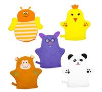 ERINGOGO 5pcs Adorable Baby Bath Mitt Washcloths Gloves Cotton with Gentle Exfoliating and Scrubbing Power for Removing Dead Skin Cells, Fruit-Shaped Design for Babies and Style