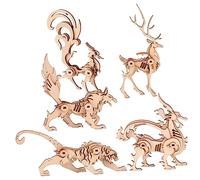 ERINGOGO 5pcs DIY Wooden Animal Puzzle for Adults Self Assembling Animal Models Including Wolf Dragon Fox Deer Tiger Educational Cognitive Development and Decorative Woodcraft