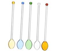 ERINGOGO 5pcs Glass Stirrer with Long Handles for Coffee Cocktails and Desserts and Colored Glass Spoons for Safe Comfortable Mixing at Home and Cafe Use