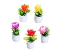 ERINGOGO 5pcs Miniature Artificial Bonsai Plants Portable Faux Potted Flowers for Dollhouse Decoration Mini Fake Flower Ornaments for Mini Gardens and Tiny House Desktop Display