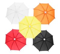 ERINGOGO 5pcs Miniature Umbrella Props for Dollhouse Decor Small Sunny Rainy Doll Umbrellas with Easy Open Close Polyester Mini House Accessories in Red Yellow Orange Black White
