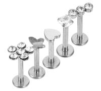 ERINGOGO 5pcs Stainless Steel Zircon Nose Piercing Studs Set Hypoallergenic Body Jewelry for Labret Tragus Helix Cartilage Lip Rings with Shiny Smooth Finish