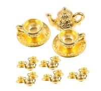 ERINGOGO 6 Sets Miniature Tea Set Dollhouse Kitchen Furniture Mini Vintage Tea Cup Golden Iron