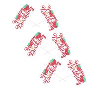 ERINGOGO 6pcs Glitter Strawberry Cake Picks for First Birthday Sparkly Fruit Theme Cupcake Toppers with Flower Bunting for Summer Party and Shower Decorations