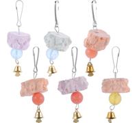 ERINGOGO 6Pcs Hanging Bird Chewing with Bells for Parrots Budgies Cage Accessories Natural Mineral Calcium Blocks for Beak Trimming and Mental Stimulation Portable Decorative Bird Cage