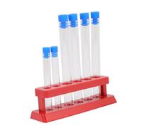 ERINGOGO 6pcs Plastic Test Tubes with Storage Rack and Cork Stoppers Sample Containers for Home School Chemical Experiments Small Lightweight Design for Liquids Powders Random Color