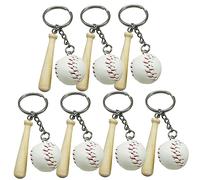 ERINGOGO 7Pcs Mini Baseball Keychains with Wooden Bat Creative Key Ring Decor for Baseball Party Favors School Bag Fillers Unique Keychain Pendants for Sports Enthusiasts