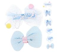 ERINGOGO 8 pcs Rabbit Ear Bow Hair Clips for Floral and Pearl Bow Barrettes Adorable Blue Clips for Parties Festivals Halloween and Christmas Accessories