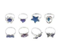 ERINGOGO 8Pcs Adjustable Thermochromic Mood Rings - Cartoon Animal Design Set Including Dolphin, Butterfly, Cat, Sunflower, Heart, and Sea Star - Opening Finger Rings for Dress-Up Play
